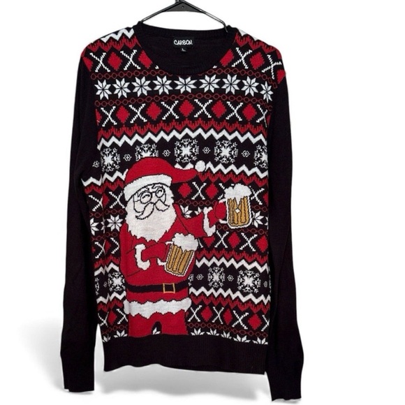 Ugly Christmas Holiday Sweater Men’s Size Large Santa Claus With Beer Party - Picture 1 of 7